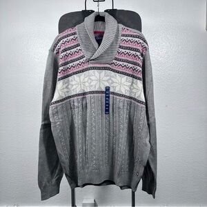 Chaps Gray Patterned Men's Sweater Size XXL